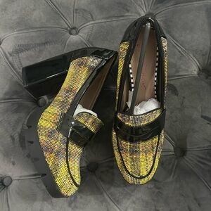 SALE!!NEW Betsey Johnson adelyn gold plaid crystal heels.  Worn twice.